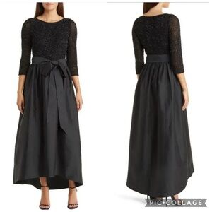 Pisarro Nights Beaded‎ Bodice Taffeta Gown Black / Gunmetal 8